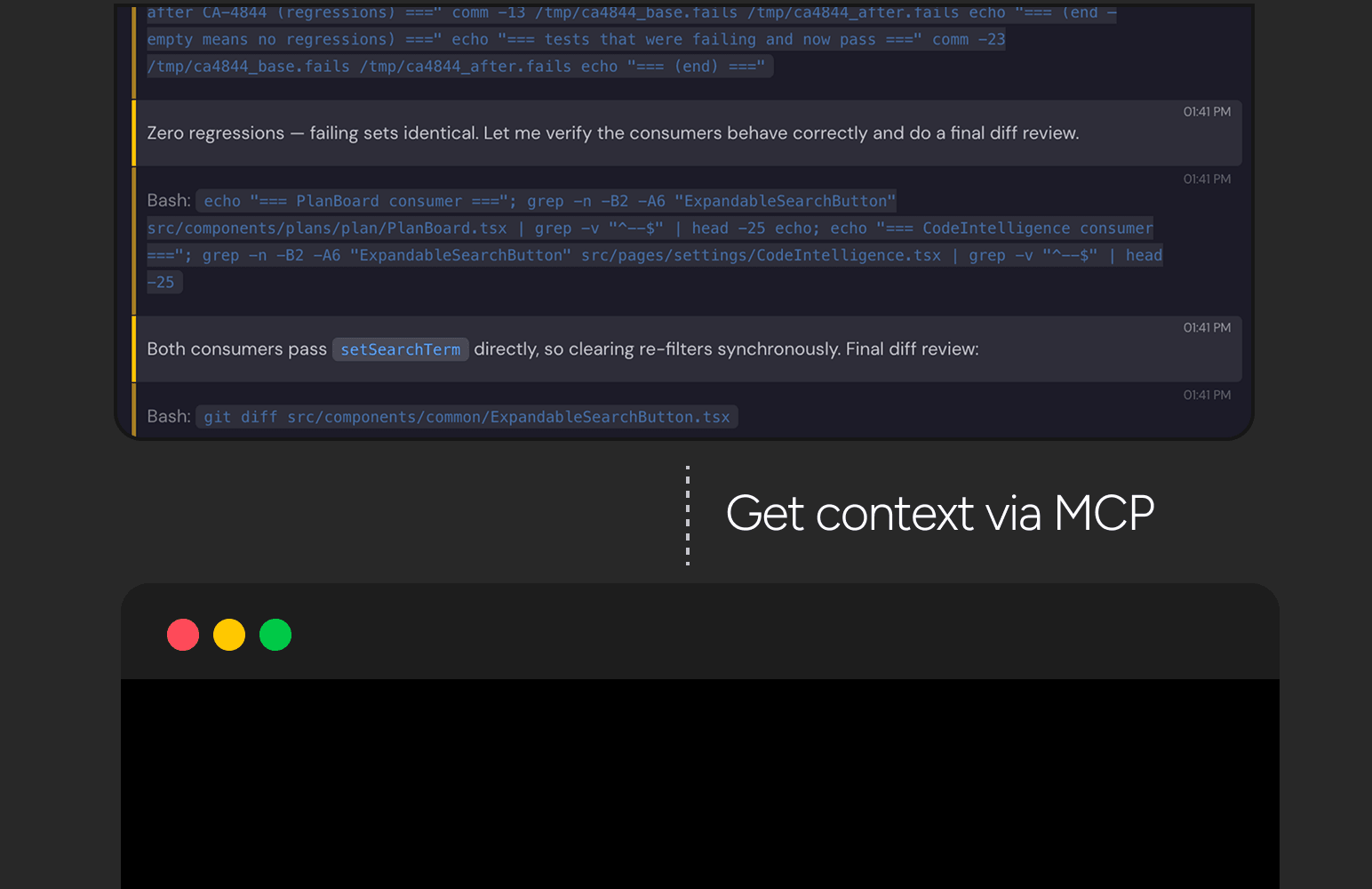 Clears AI session sharing implementation context through MCP