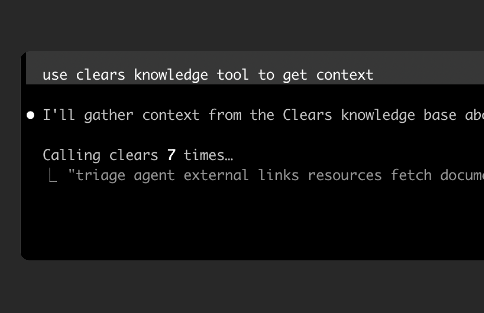 Claude using the Clears knowledge tool to gather codebase context