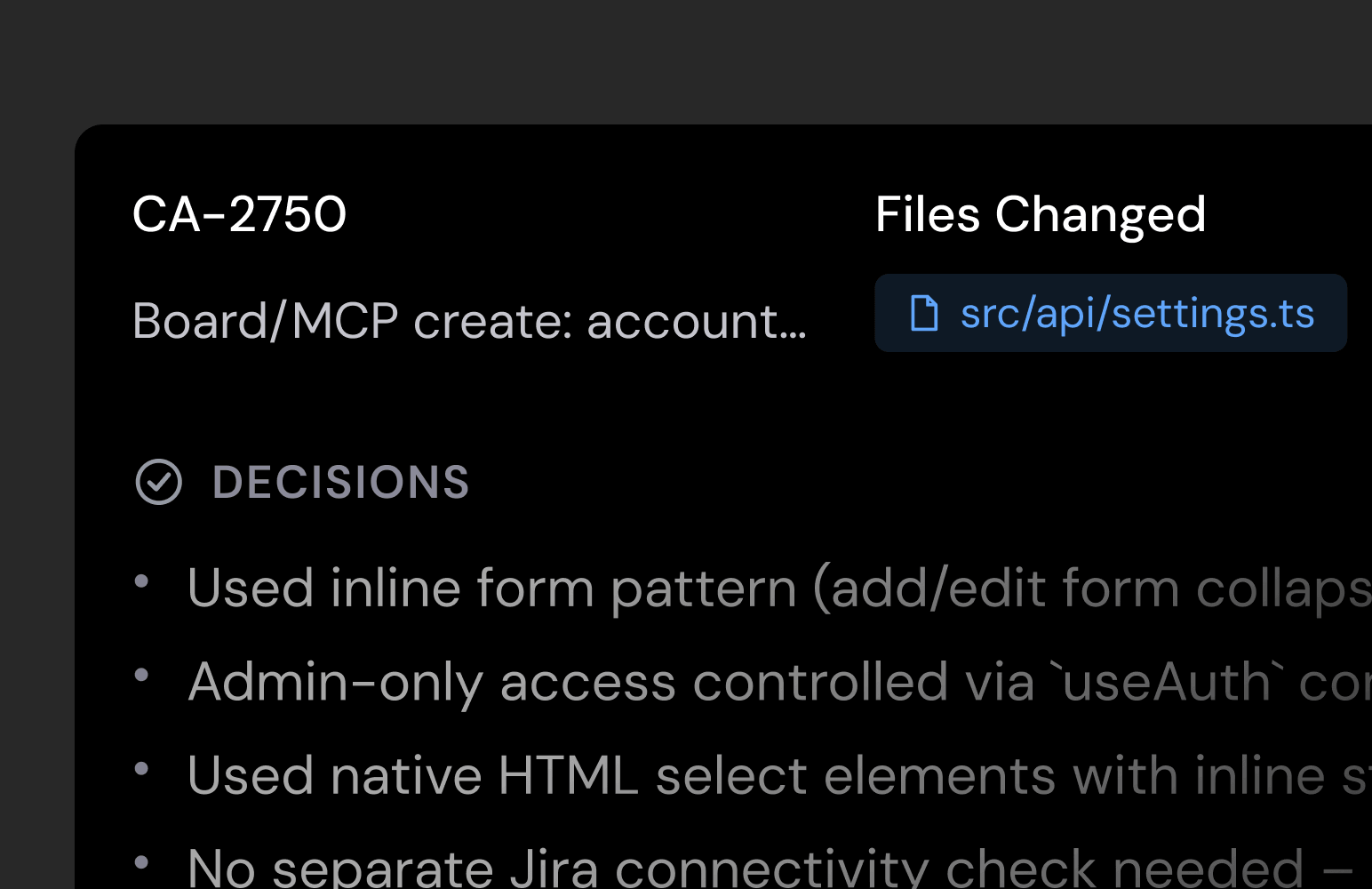 Clears execution memory showing decisions and files changed